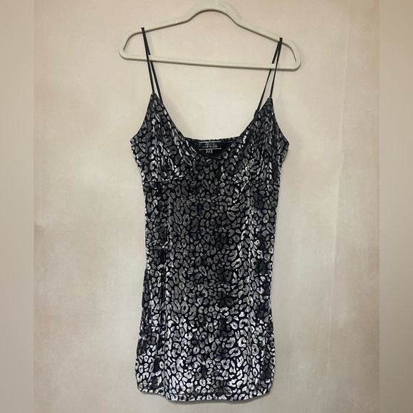 Blue Blush size L burnout velvet silver black animal print spaghetti strap dress - Picture 2 of 6